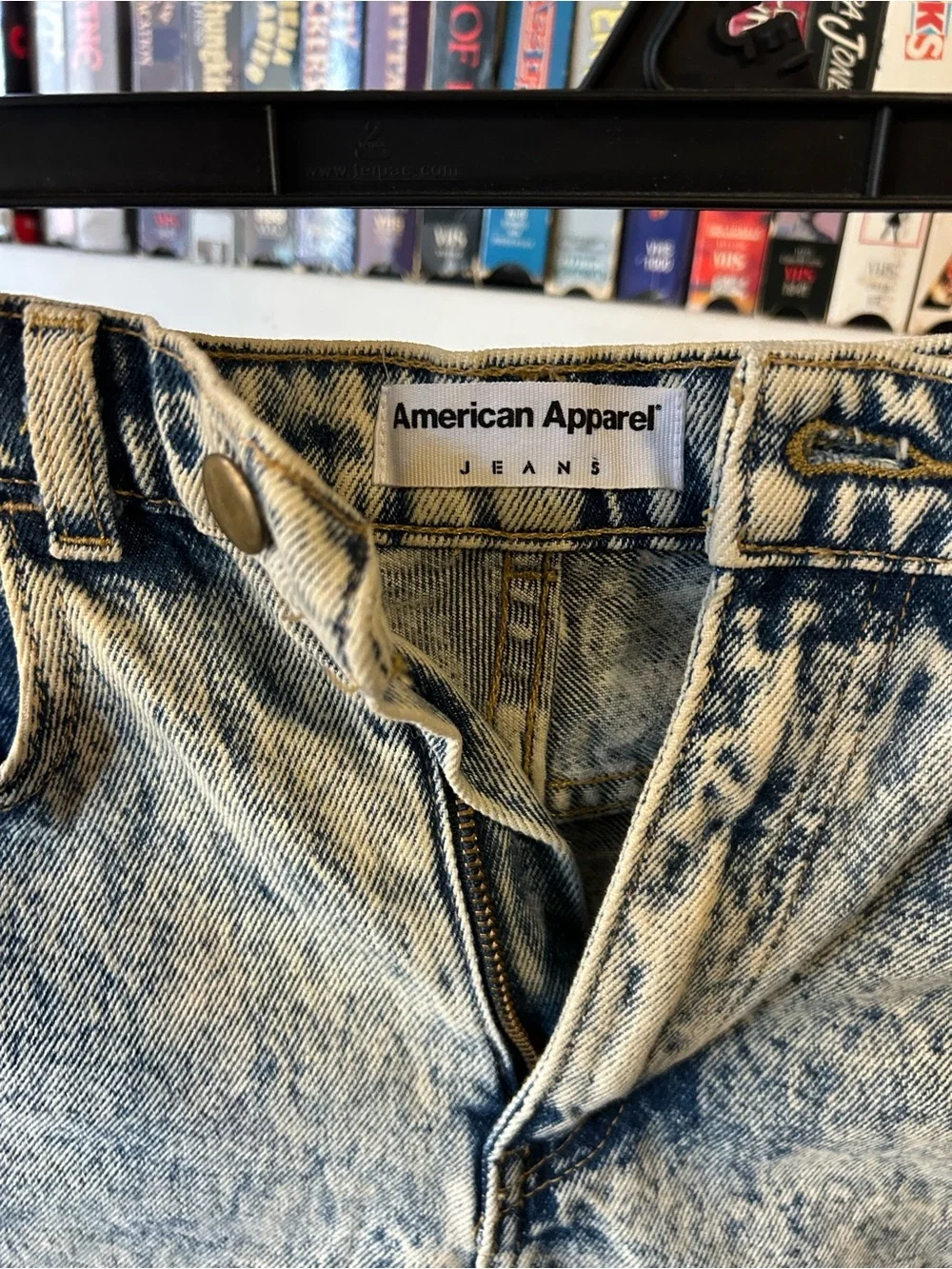 American Apparel Acid Wash Denim Shorts in Light Blue and Cream